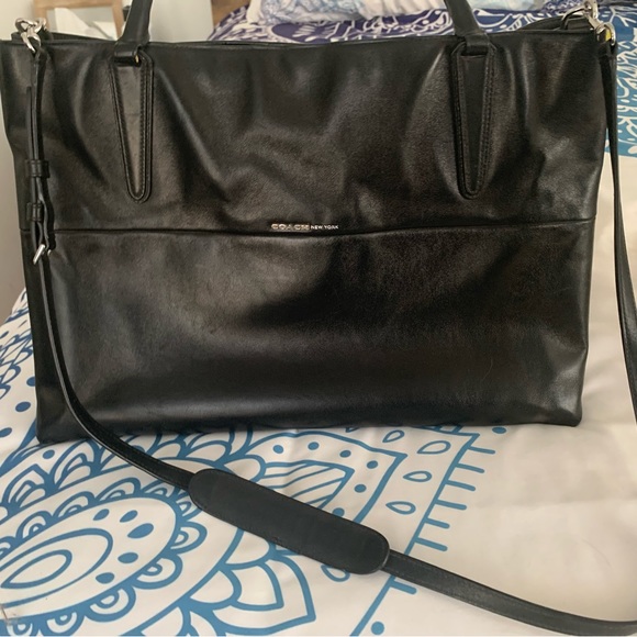 Coach large black leather briefcase bag - Picture 1 of 4